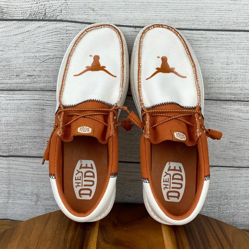 Hey Dude Wally Tri Texas Longhorns Burnt Orange White Loafers Men’s Shoe Size 11
